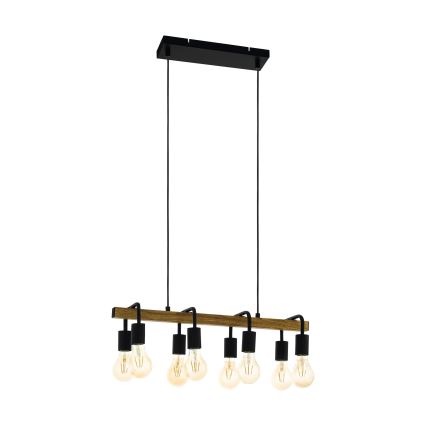 Eglo 43316 - ERRIBERA Pendant on Cable 8xE27/40W/230V Oak/Black