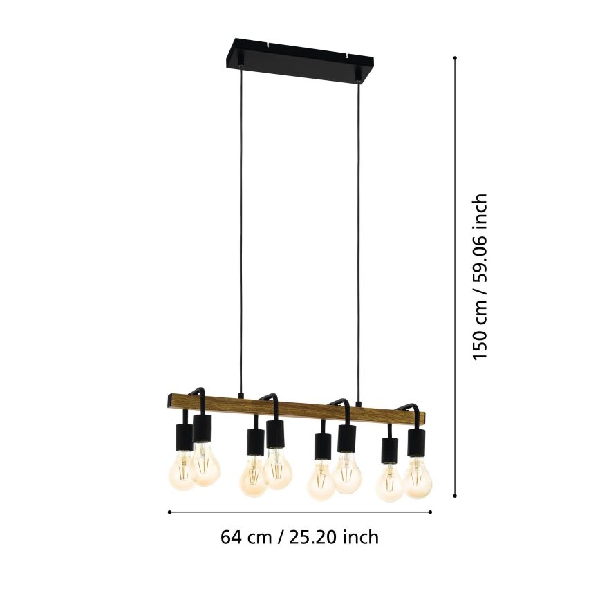 Eglo 43316 - ERRIBERA Pendant on Cable 8xE27/40W/230V Oak/Black