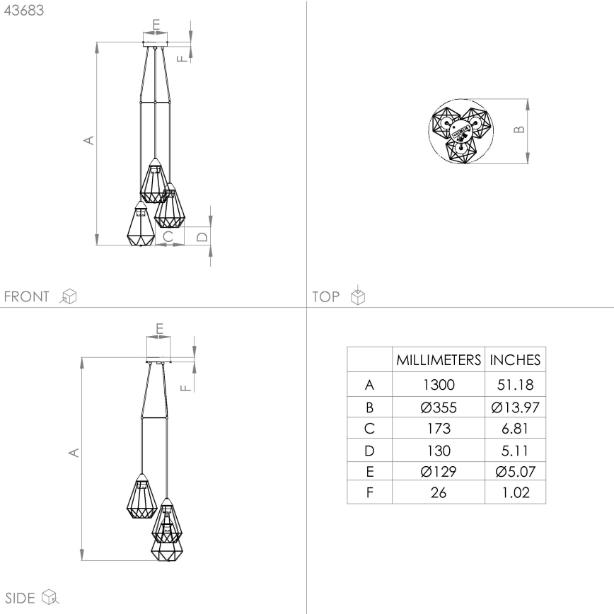 Eglo - Chandelier on a string 3xE27/60W/230V