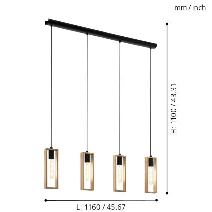 Eglo - Cable-suspended pendant light, 4x E27/60W/230V
