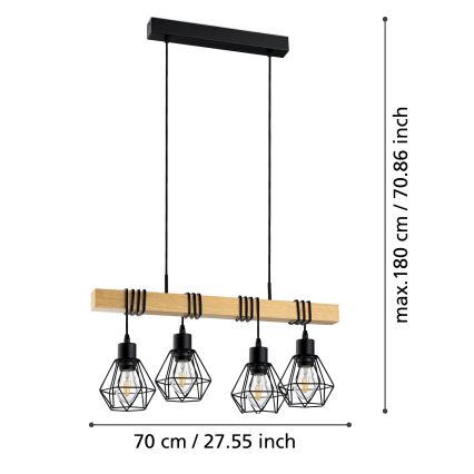 Eglo - Cable Pendant Light TOWNSHEND 4xE27/60W/230V