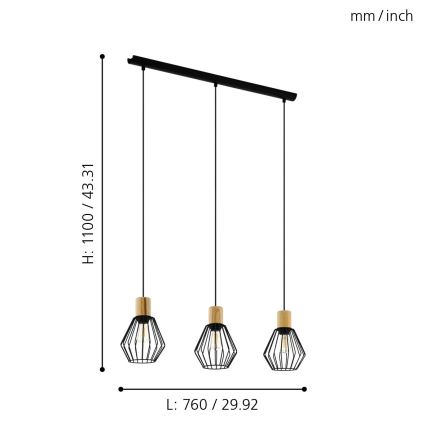 Eglo - Chandelier on a string 3xE27/60W/230V