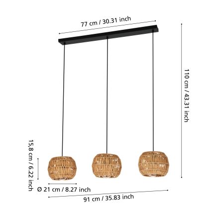 Eglo - Cable Pendant Light 3xE27/40W/230V Brown