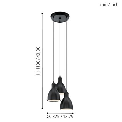 Eglo 49465 - PRIDDY Chandelier 3xE27/60W/230V