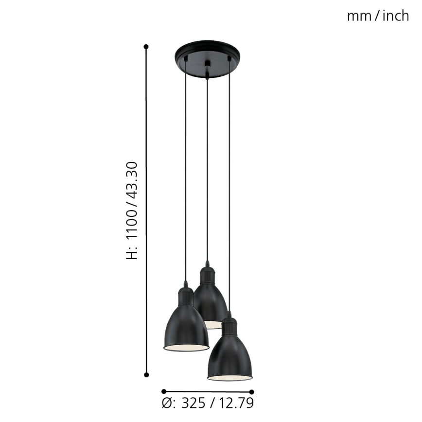 Eglo 49465 - PRIDDY Chandelier 3xE27/60W/230V