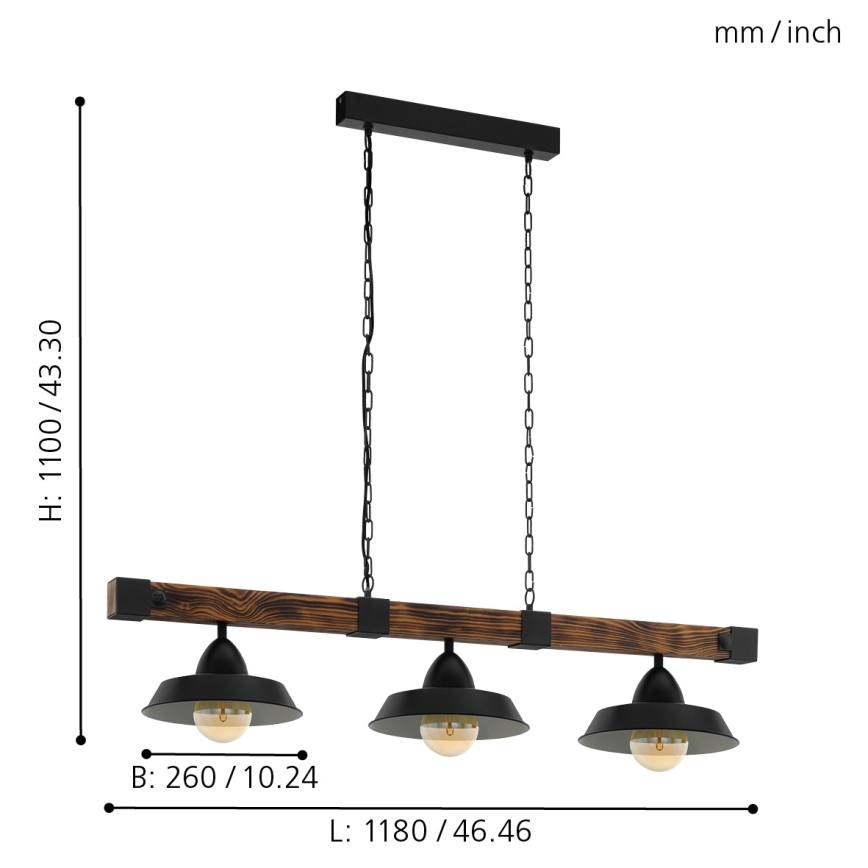 Eglo - Chandelier on a chain 3xE27/60W/230V