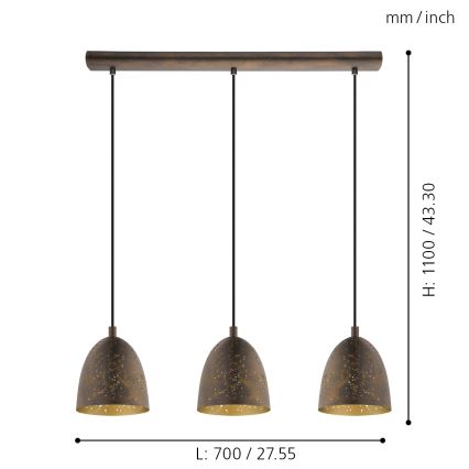 Eglo 49871 - SAFI Pendant Light 3xE27/60W