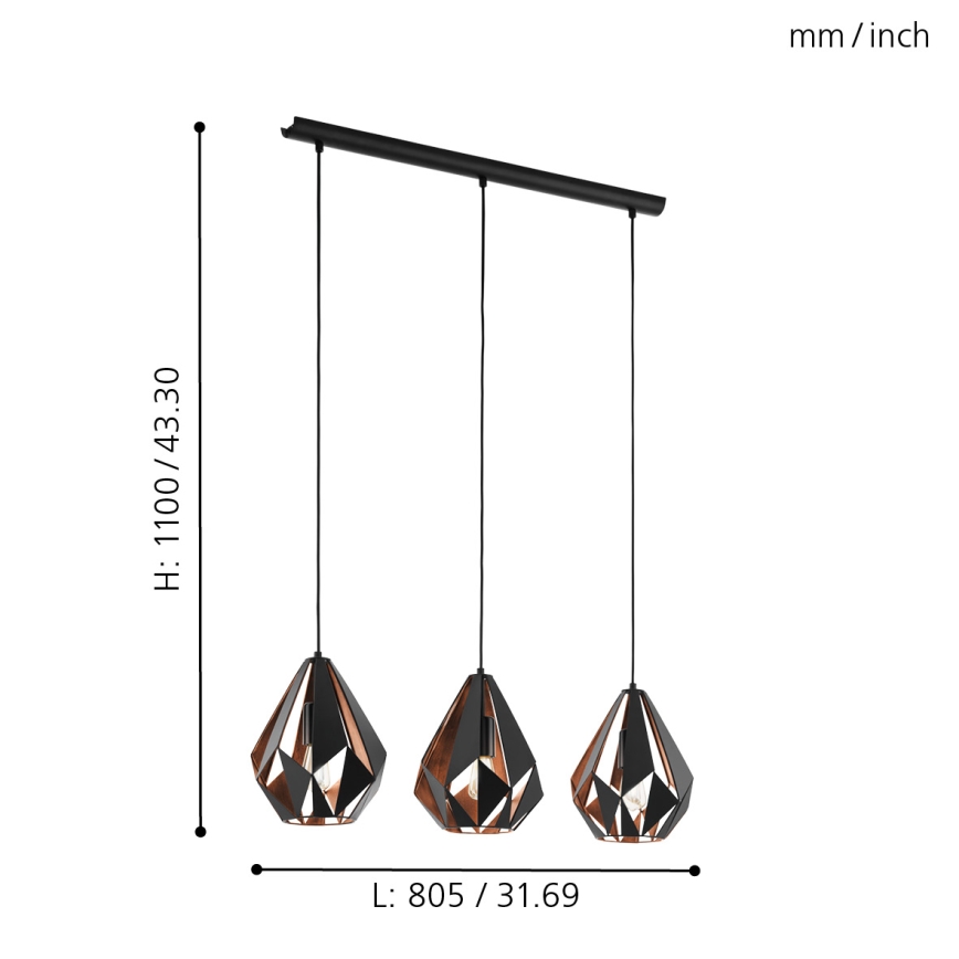 Eglo - Pendant light 3xE27/60W/230V