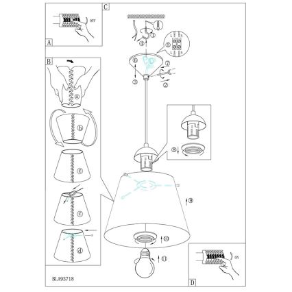 Eglo 54459 - Chandelier on a string MOLOVE 1xE27/60W/230V