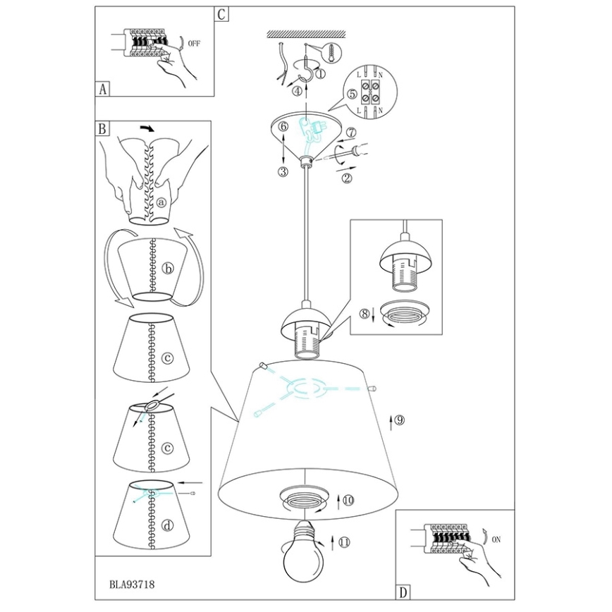Eglo 54459 - Chandelier on a string MOLOVE 1xE27/60W/230V
