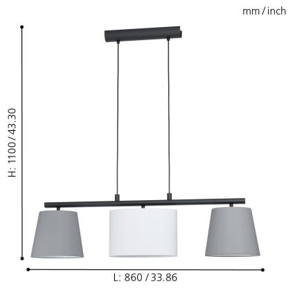 Eglo 55207 - Chandelier on a string ALMEIDA 3xE14/25W/230V grey