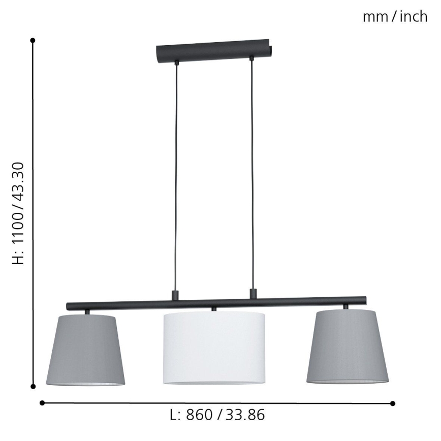 Eglo 55207 - Chandelier on a string ALMEIDA 3xE14/25W/230V grey