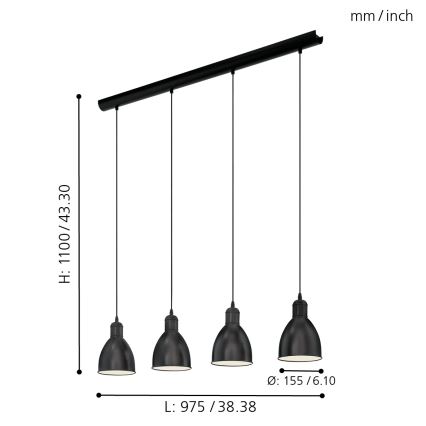Eglo 55244 - Cable-hung pendant PRIDDY 4xE27/60W/230V black