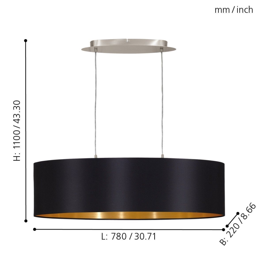 Eglo 55266 - Chandelier on a string MASERLO 2xE27/60W/230V black