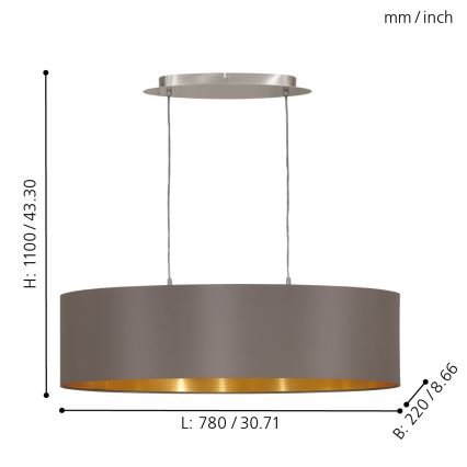 Eglo 55271 - Chandelier on a string MASERLO 2xE27/60W/230V brown