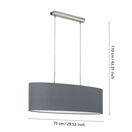 Eglo 55276 - PASTERI pendant light on cable, 2x E27/60W/230V, grey