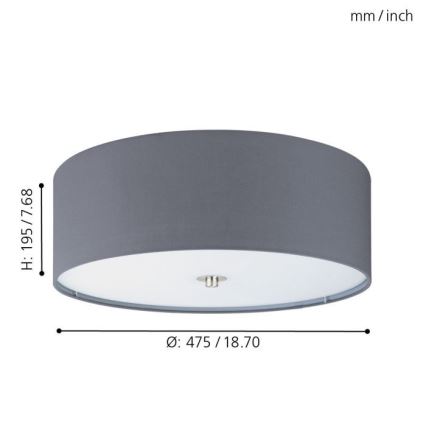 Eglo 55277 - Ceiling light PASTERI 3xE27/25W/230V Ø 47.5 cm grey