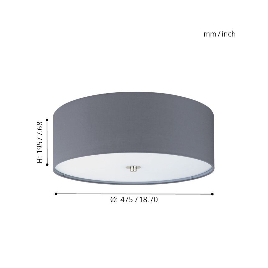 Eglo 55277 - Ceiling light PASTERI 3xE27/25W/230V Ø 47.5 cm grey