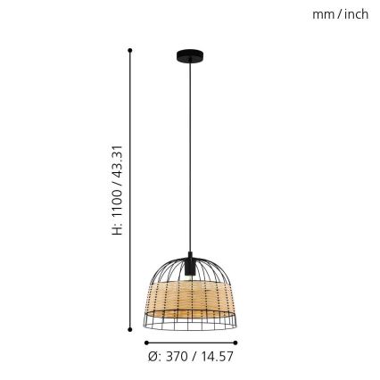 Eglo 55709 - Chandelier on a string ANWICK 1xE27/40W/230V rattan