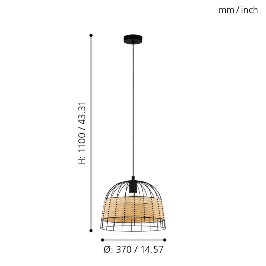 Eglo 55709 - Chandelier on a string ANWICK 1xE27/40W/230V rattan