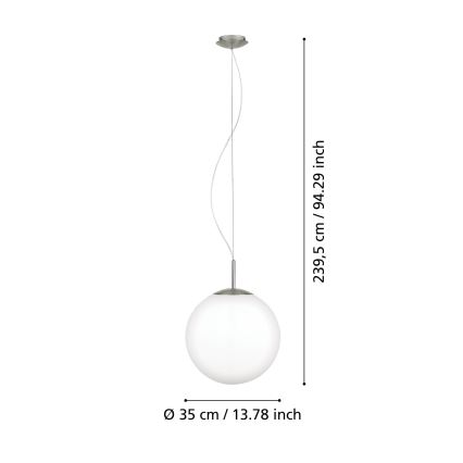 Eglo 63269 - PIEDALE pendant lamp on cable, 1x E27/60W/230V, Ø 35 cm, matte chrome