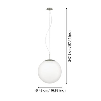 Eglo 63271 - Cable-hung pendant PIEDALE 1x E27/60W/230V Ø 43 cm matte chrome