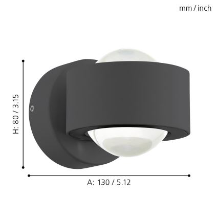 Eglo 64496 - ONO PRO LED Wall Light 2xLED/2.5W/230V Anthracite