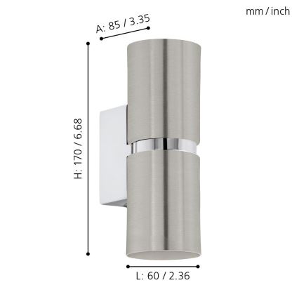Eglo 64794 - LED Wall light PASSA PRO 2xGU10/3,3W/230V 3000K matte chrome