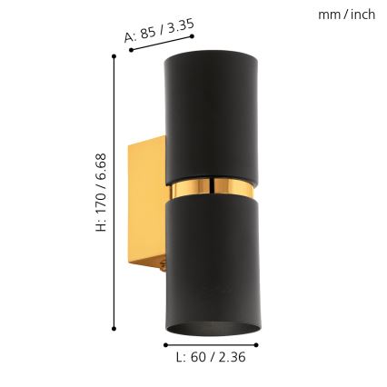 Eglo 64795 - LED Wall light PASSA PRO 2xGU10/3,3W/230V 3000K black/gold