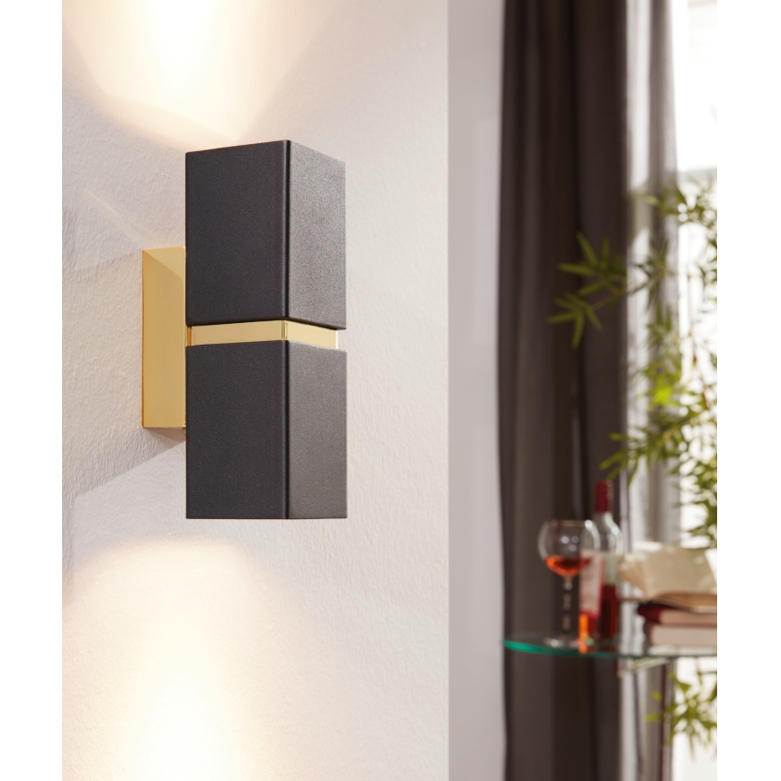 Eglo 64798 - LED Wall light PASSA PRO 2xGU10/3,3W/230V 3000K black/gold