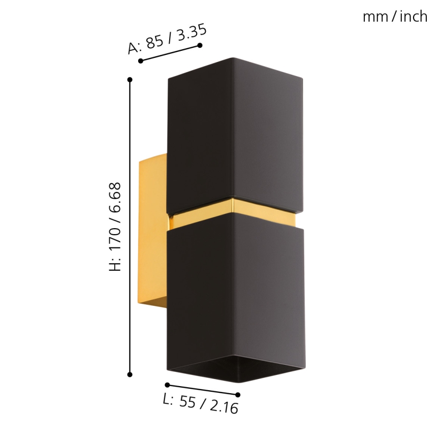 Eglo 64798 - LED Wall light PASSA PRO 2xGU10/3,3W/230V 3000K black/gold