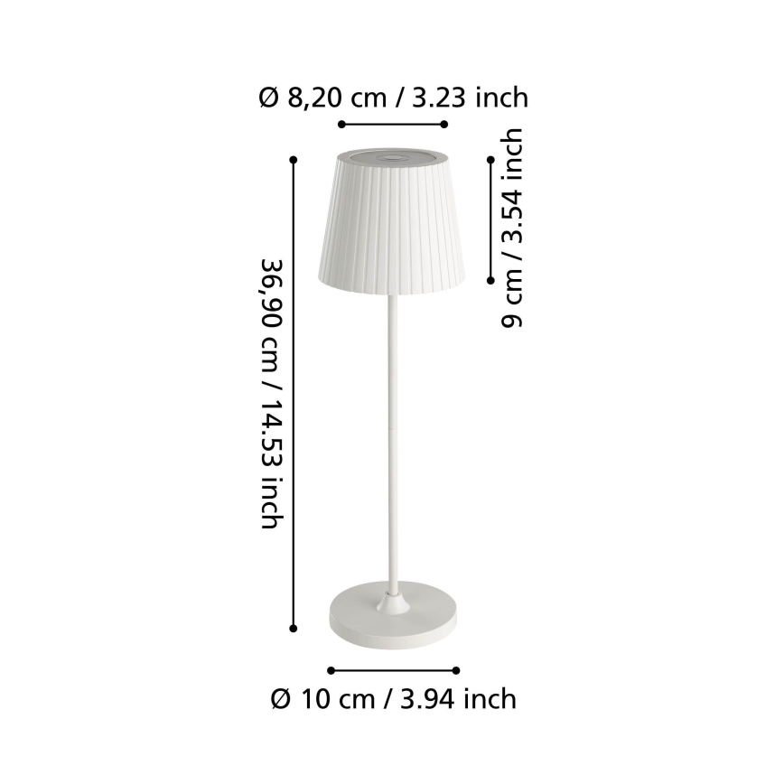 Eglo - Dimmable LED Rechargeable Outdoor Table Lamp LED/3.8W/5V 2400/3000/4000K 2000 mAh IP44 White