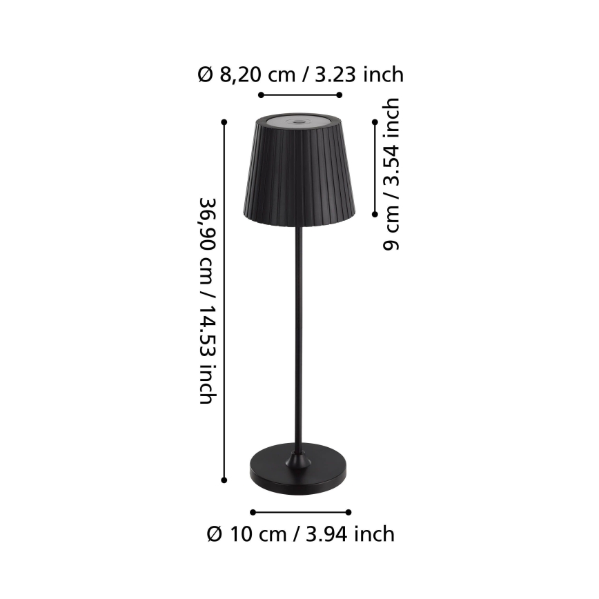 Eglo - Dimmable LED rechargeable outdoor table lamp LED/3,8W/5V 2400/3000/4000K 2000 mAh IP44 black
