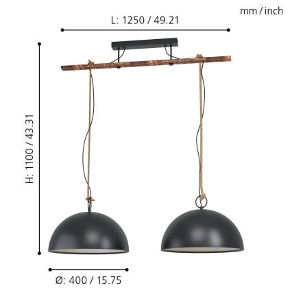 Eglo 78444 - Chandelier on a string HODSOLL 2xE27/40W/230V black/brown