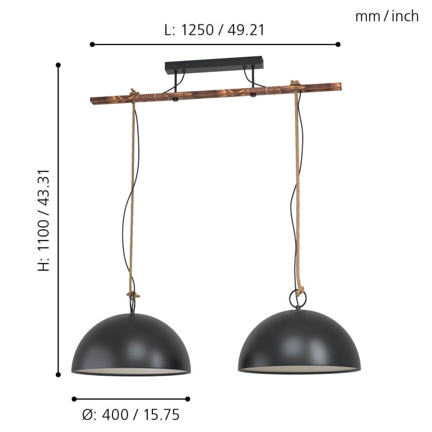 Eglo 78444 - Chandelier on a string HODSOLL 2xE27/40W/230V black/brown