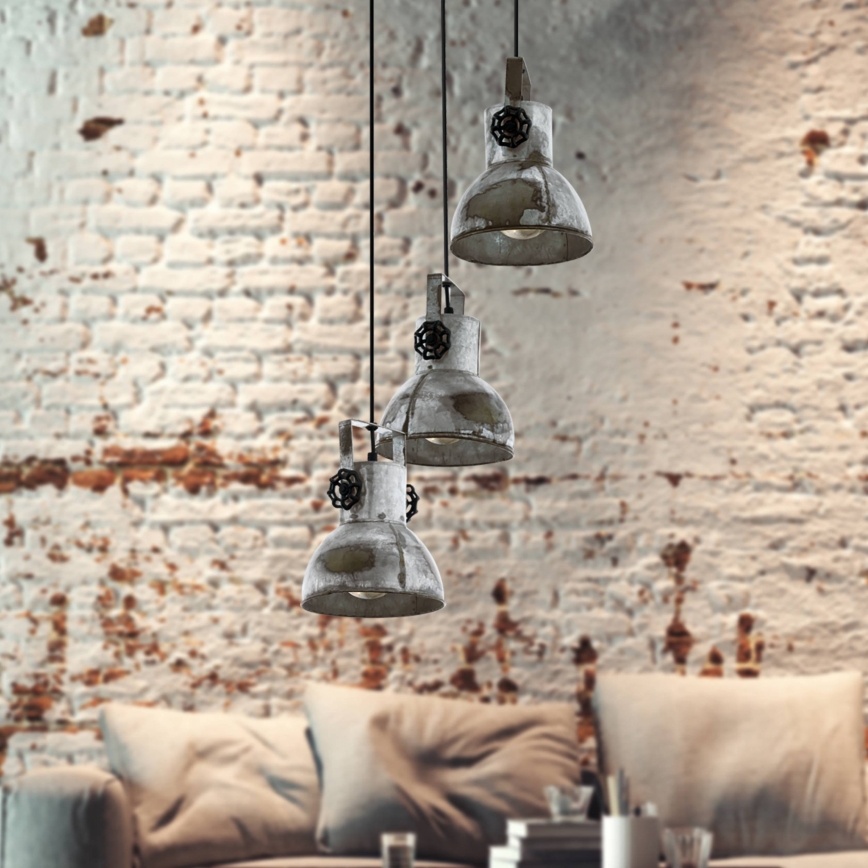 Eglo 79371 - BARNSTAPLE cable-hung pendant light, 3xE27/40W/230V, brown with patina finish