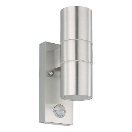 Eglo 79594- LED Outdoor wall light with a sensor ARAPONGAS 2xGU10/2,8W/230V IP44 matte chrome