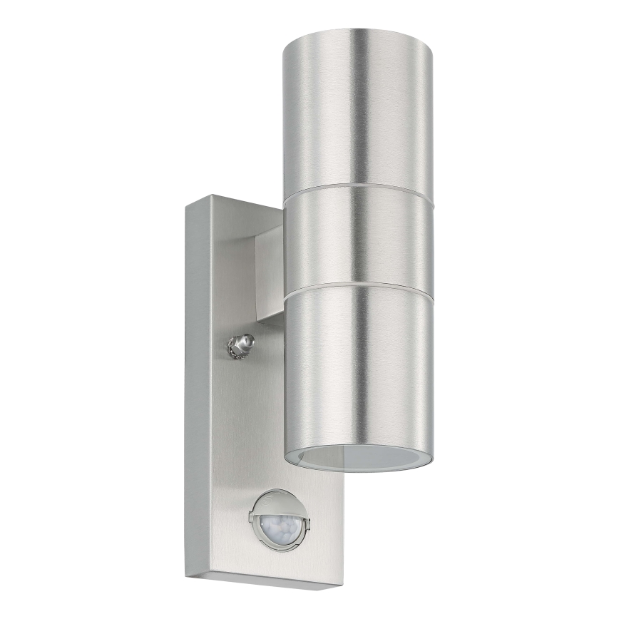 Eglo 79594- LED Outdoor wall light with a sensor ARAPONGAS 2xGU10/2,8W/230V IP44 matte chrome