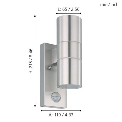 Eglo 79594- LED Outdoor wall light with a sensor ARAPONGAS 2xGU10/2,8W/230V IP44 matte chrome