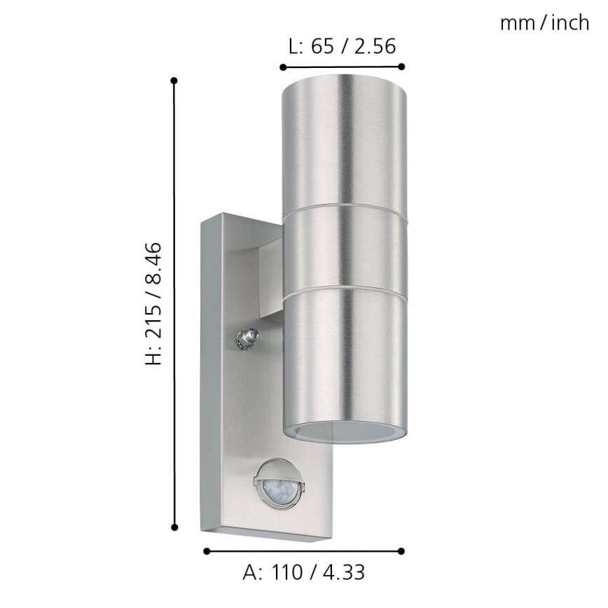 Eglo 79594- LED Outdoor wall light with a sensor ARAPONGAS 2xGU10/2,8W/230V IP44 matte chrome