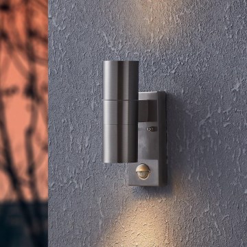 Eglo 79594- LED Outdoor wall light with a sensor ARAPONGAS 2xGU10/2,8W/230V IP44 matte chrome
