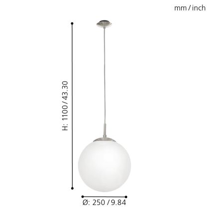 EGLO - Chandelier on a string 1xE27/60W/230V d. 25 cm white