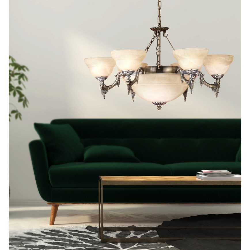 Eglo - Chandelier on a chain 9xE14/60W alabaster glass