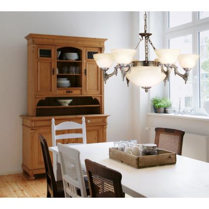 Eglo - Chandelier on a chain 9xE14/60W alabaster glass