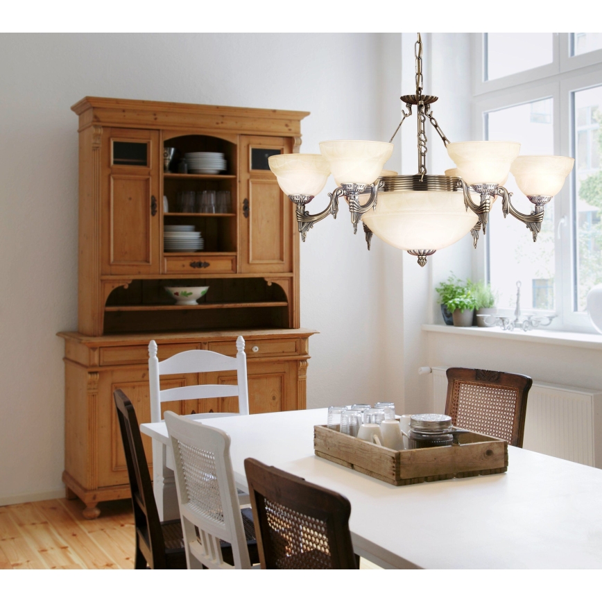 Eglo - Chandelier on a chain 9xE14/60W alabaster glass