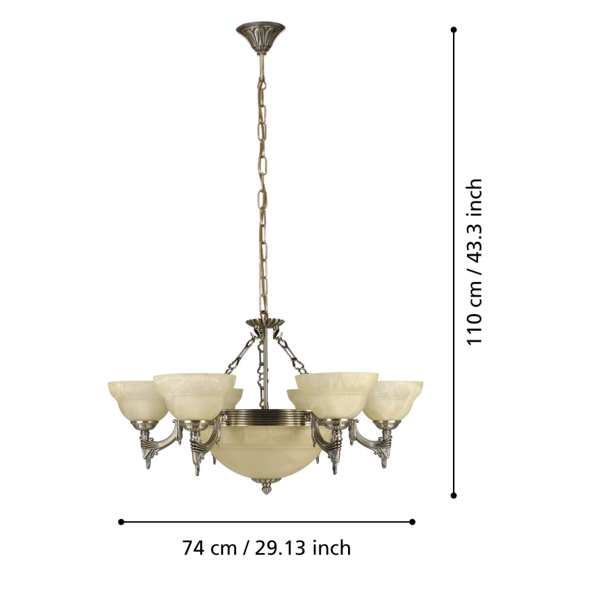 Eglo - Chandelier on a chain 9xE14/60W alabaster glass
