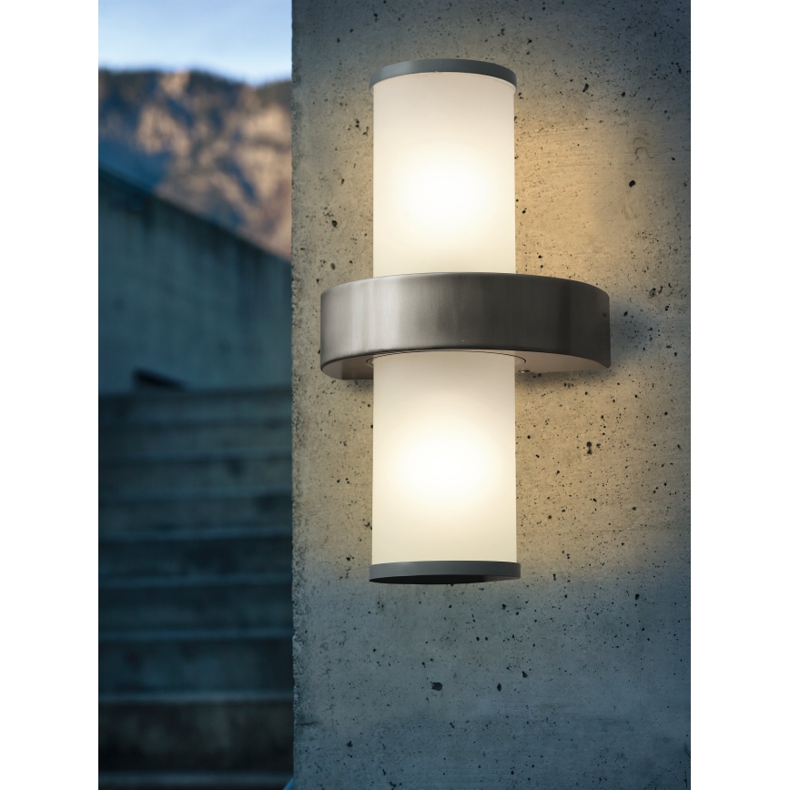 EGLO - Outdoor wall light 2xE27/60W silver/white IP44