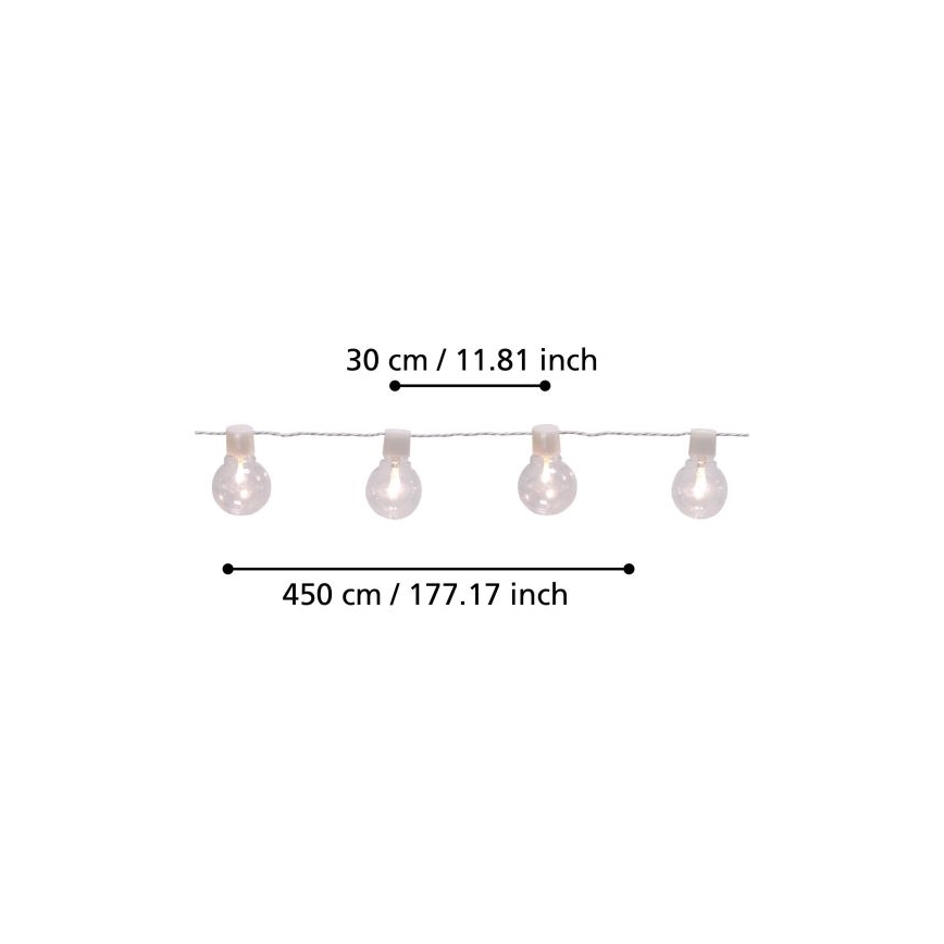 Eglo - LED Outdoor decorative chain 16xLED/0,064W/24V IP44 white