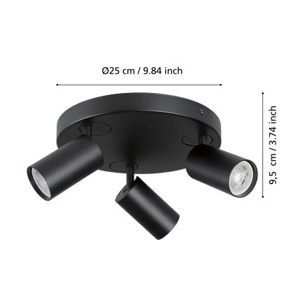 Eglo - LED RGBW Dimmable spotlight 3xGU10/4,9W/230V black