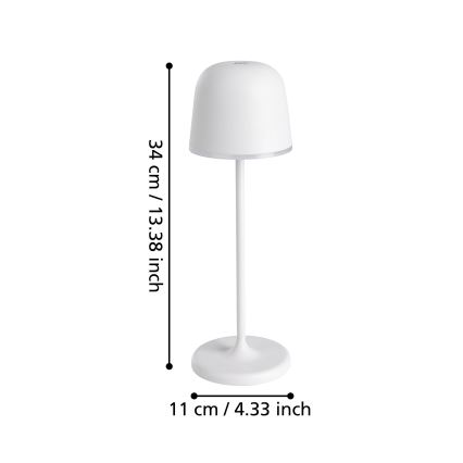 Eglo - LED Dimmable outdoor rechargeable lamp LED/2,2W/5V 1800 mAh grey IP54